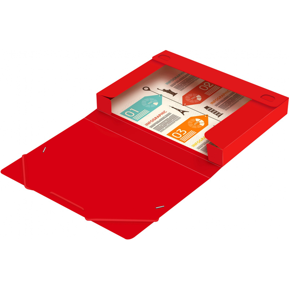 Папка-короб на резинке Бюрократ, А4 пластиковая, 700 мкм, корешок 40 мм., красная