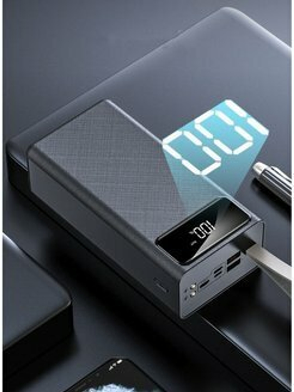 Power Bank внешний аккумулятор 40000 mAh с быстрой зарядкой и фонариком, черный