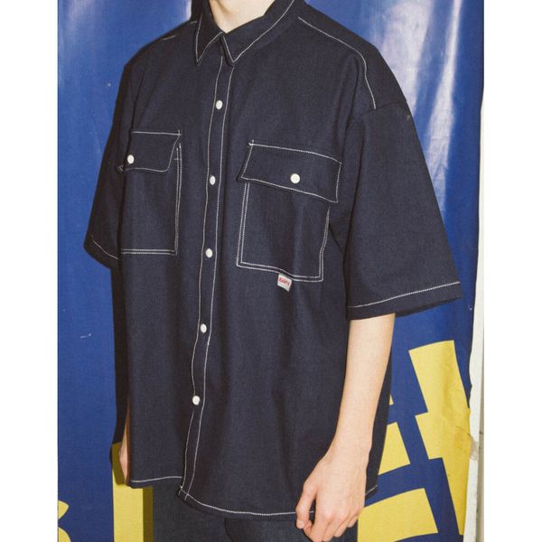 Рубашка Джинсовая с Коротким Рукавом Синяя - фото 6