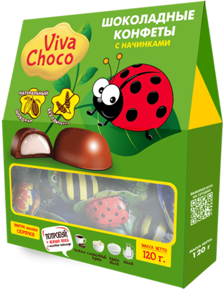 Ассорти Viva Choco Божья Коровка из молочного и темного шоколада c начинками: Молочная, Йогуртовая, Сливочная, Шоколадная 120г