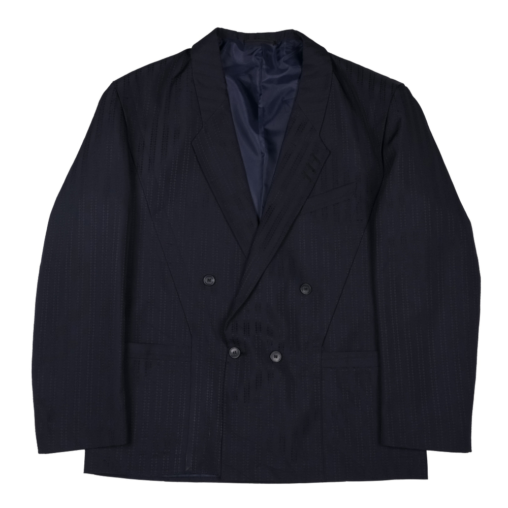 Винтажный двубортный пиджак темно-синего цвета в бледную узорчатую полоску, L свободный