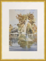 Картина авторская акварельная в паспарту 30х40 см на стену для интерьера "Берег Сетуни. Осень"