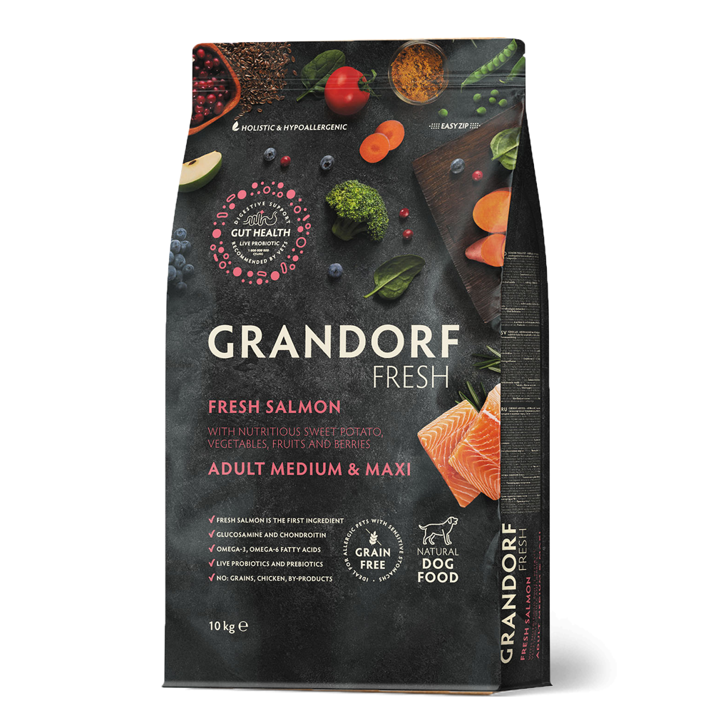 GRANDORF FRESH Salmon & Potato Medium&Maxi - лосось & батат для средних, крупных собак от 1 года (Биоразлагаемая упаковка)