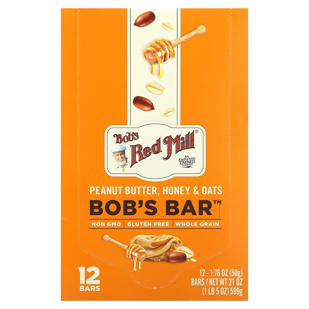 Bob's Red Mill, Bob's Bar, арахисовая паста, мед и овес, 12 батончиков по 50 г (1,76 унции)