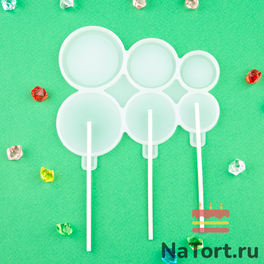 Силиконовая форма для леденцов «Круглые погремушки 3 размера»