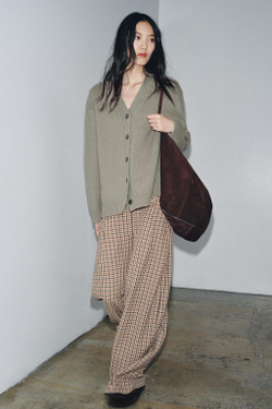 ZARА КАРДИГАН ИЗ 100% ШЕРСТИ С V-ОБРАЗНЫМ ВЫРЕЗОМ, СЕРО-КОРИЧНЕВЫЙ