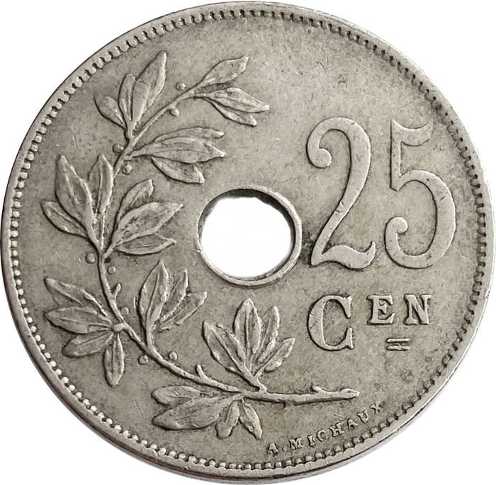 25 сантимов 1910-1929 Бельгия (надпись на голландском KONINKRIJK BELGIË)