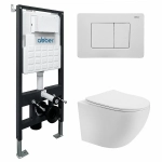 Унитаз подвесной Abber Bequem AC1100T-AC0105-AC0120MW белый, безободковый, с инсталляцией, с крышкой микролифт, слив-торнадо, с белой матовой кнопкой