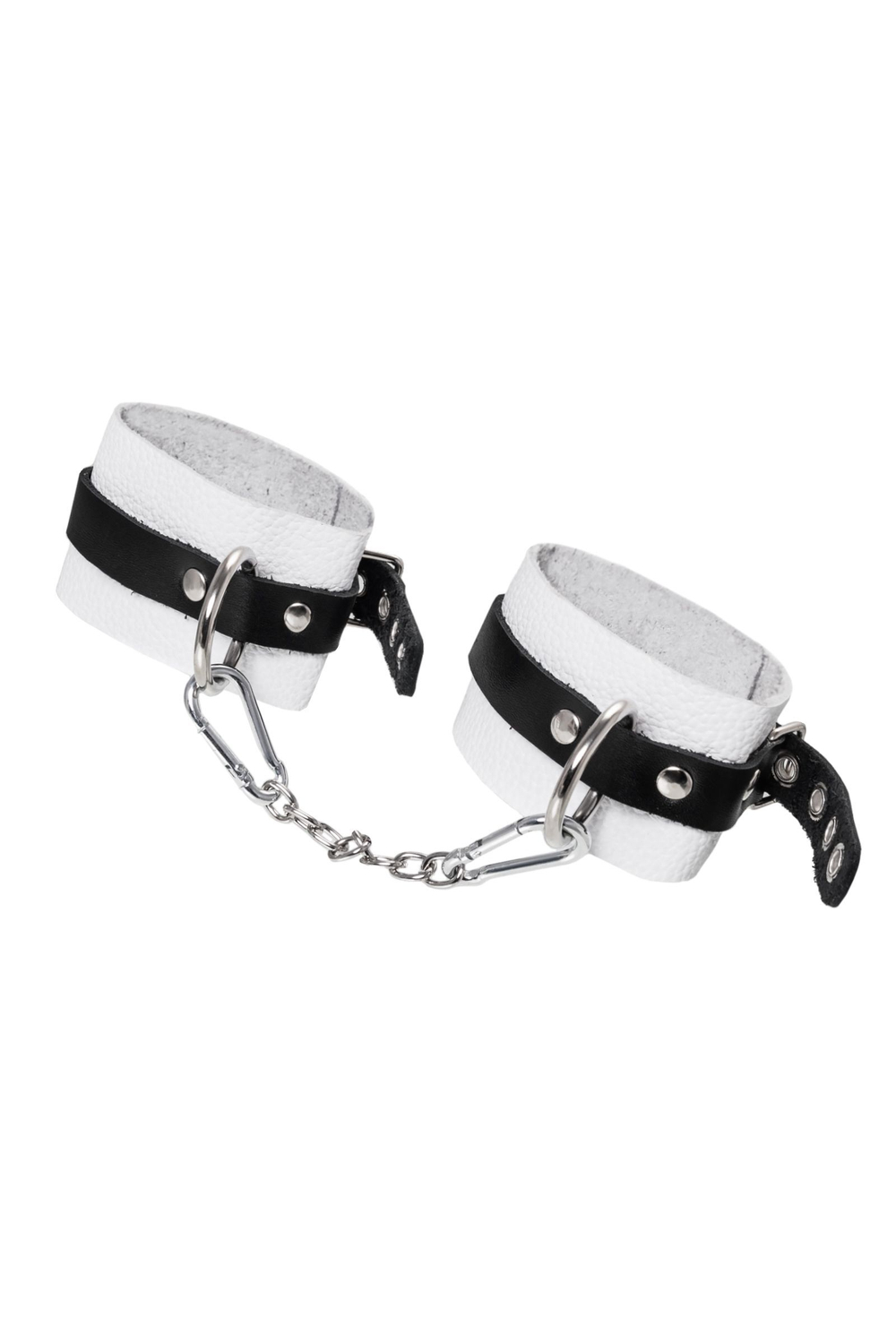 Бело-черные мягкие оковы с одним ремешком и люверсами