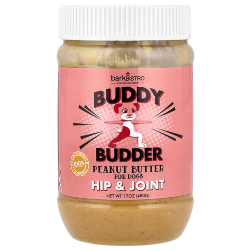 Bark Bistro, Buddy Budder, добавка для бедер и суставов, арахисовая паста для собак, клюква, 480 г (17 унций)