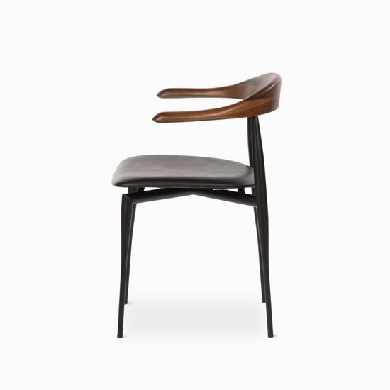 Обеденный стул Olten стальной каркас, сиденье черная экокожа, деревянная спинка