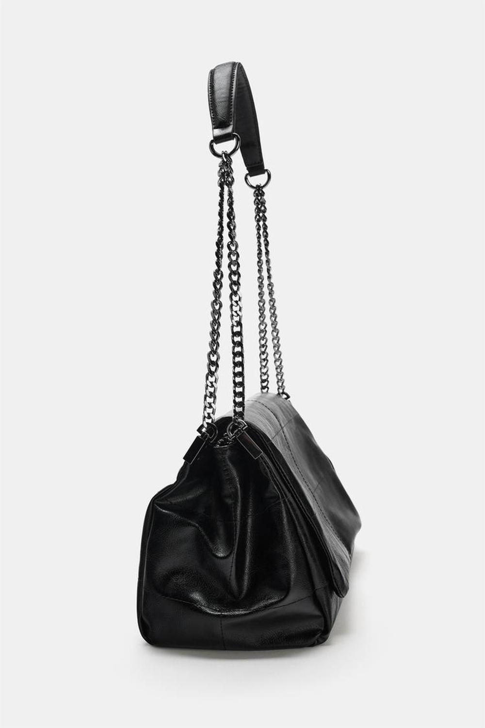 ZARA СУМКА В РОКЕРСКОМ СТИЛЕ С КЛАПАНОМ, ЧЕРНЫЙ