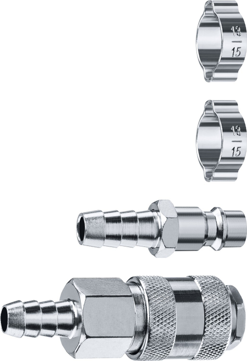 Набор (штуцер ″елочка″ 10 мм - рапид муфта) + (рапид штуцер-штуцер ″елочка″ 10 мм) + (обжимные хомуты 2 шт) ЗУБР Профессионал