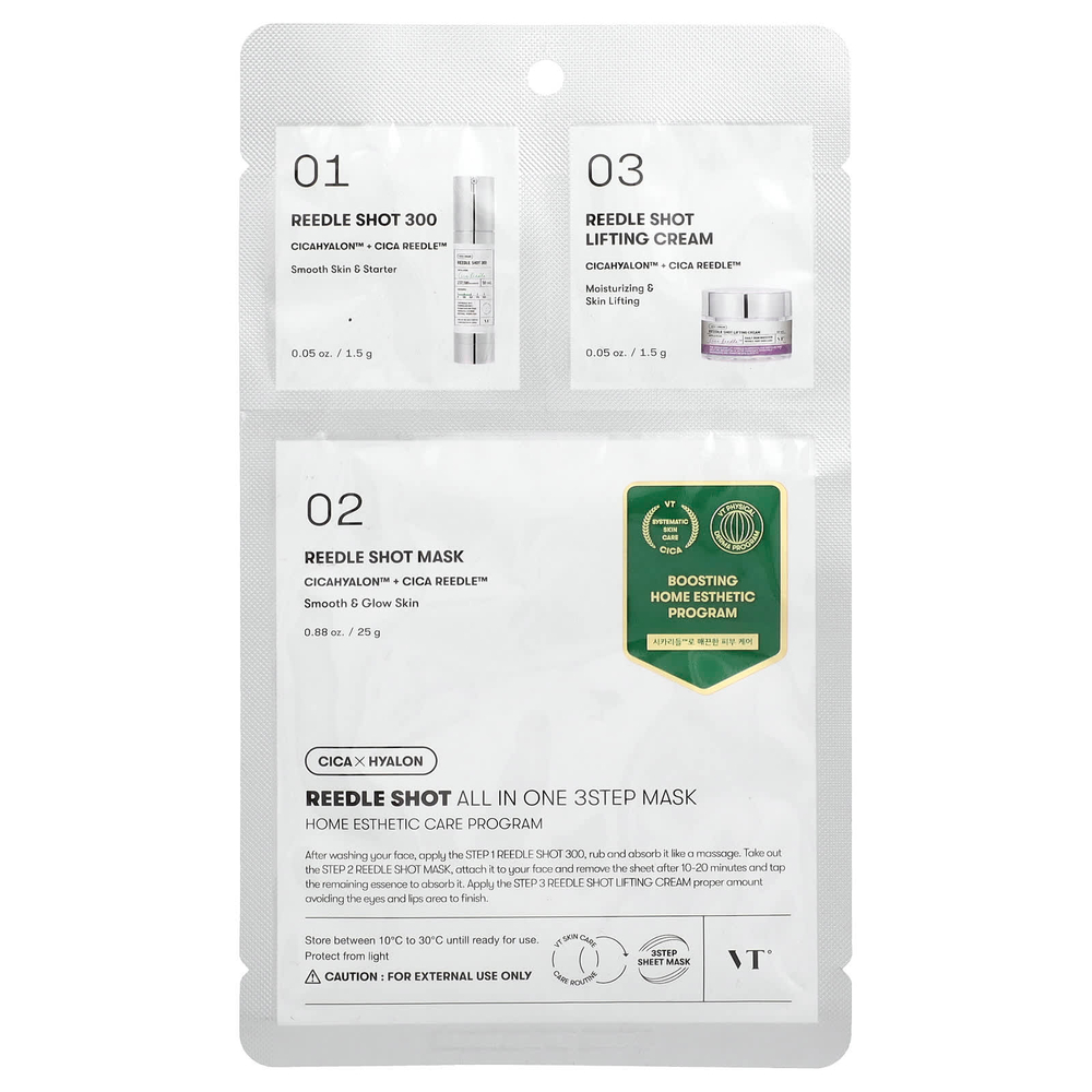 VT Cosmetics, Reedle Shot All In One, 3-этапная маска для лица, набор из 3 шт.