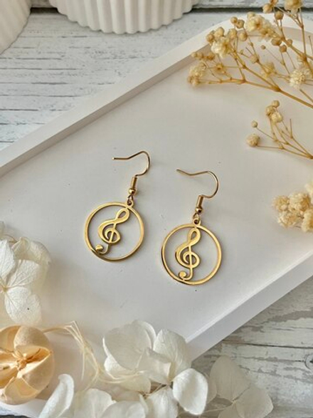 Серьги "Скрипичный ключ. Круг" золотистые