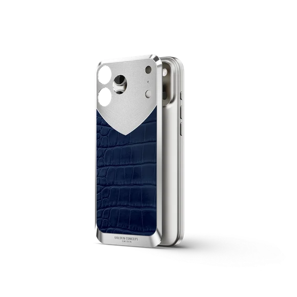 Чехол для iPhone 17 на магните - Натуральная кожа Аллигатора - Синий