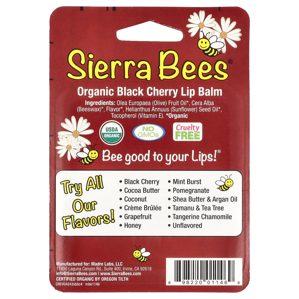 Sierra Bees, Органические бальзамы для губ, с запахом черешни, 4 в упаковке, 4,25 г (15 унций) каждый