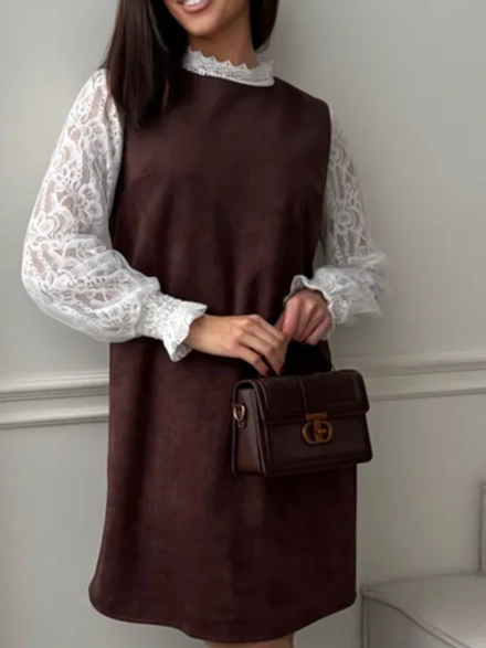 Коричневое женское платье-сарафан из экозамши