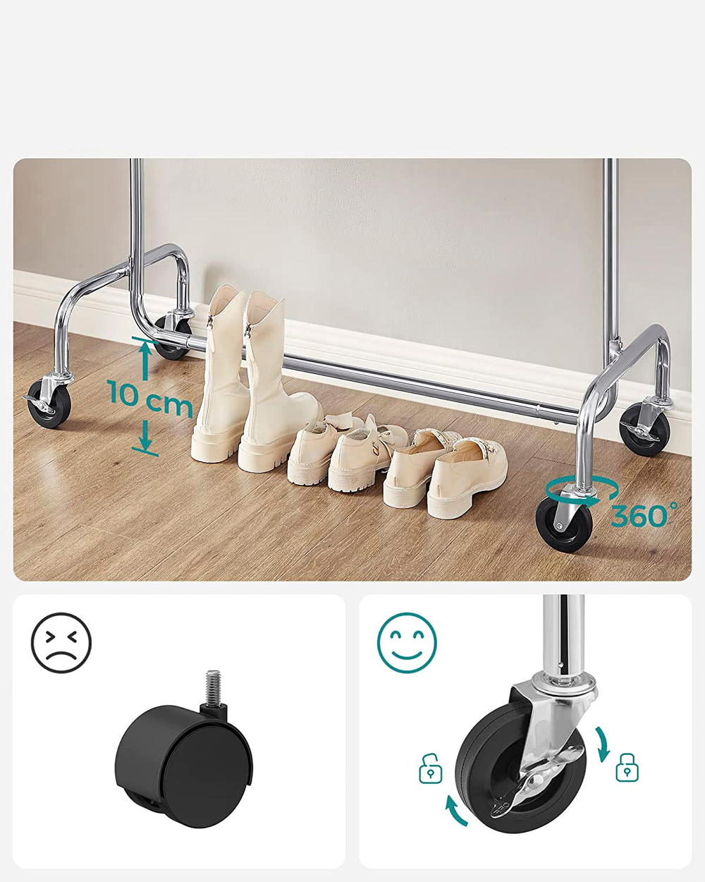 Вешалка напольная для одежды SONGMICS HSR11S , сверхпрочная, металлическая, макс. нагрузка 130 кг, хромированная сталь