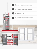 Герметик акриловый KUDO PROFF, наружный, паропроницаемый шовный, для монтажной пены при монтаже окон, SMP-351, 600 мл, белый