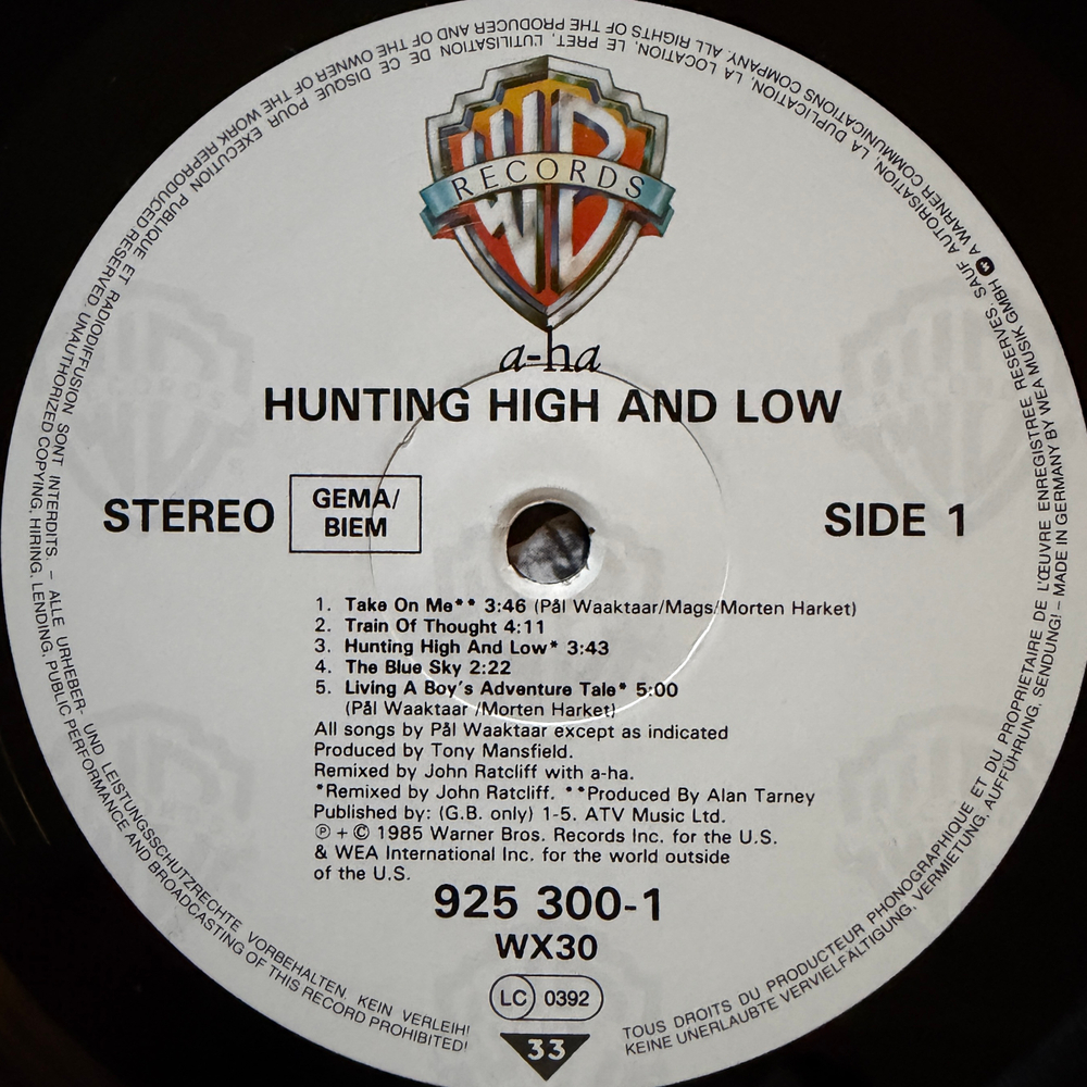 a-ha ‎– Hunting High And Low (Германия 1985г.)