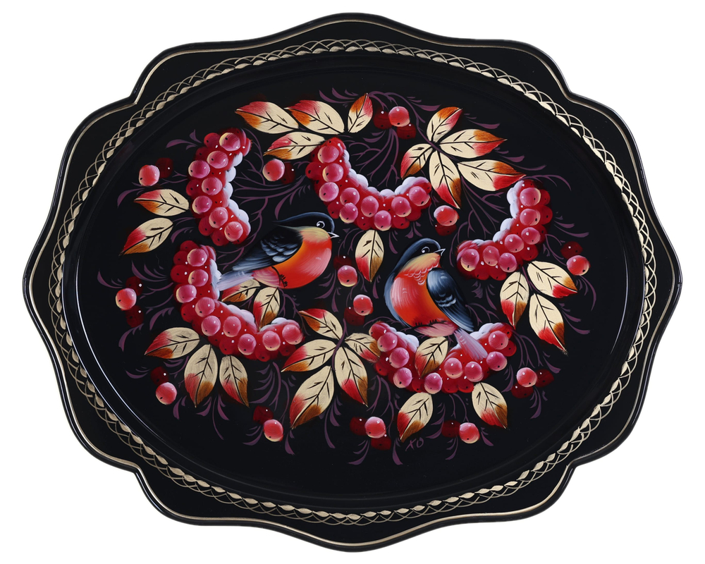 Жостовский поднос декоративный, размер 38х30 см (A15), металлический