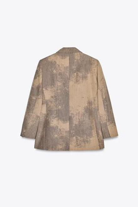 ZARA МИНИМАЛИСТИЧНЫЙ БЛЕЙЗЕР ИЗ ТКАНИ С ПРИНТОМ — ZW COLLECTION, БЕЖЕВО-КОРИЧНЕВЫЙ