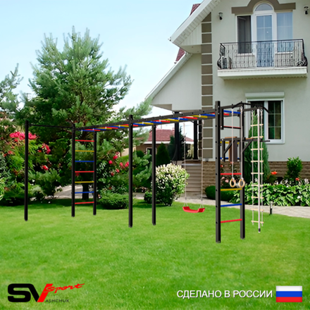 Уличная шведская стенка Sv Sport рукоход х 2 с комплектом турник прямой У51622 (Турник/Брусья/"Лодочка"/Канат/кольца/лестница)