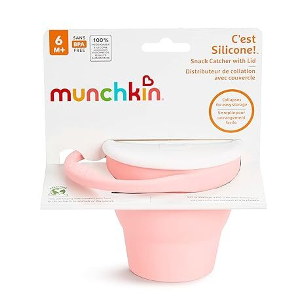 MUNCHKIN Контейнер для еды детский непросыпайка для снеков C`est Silicone! с крышкой, корал 90181