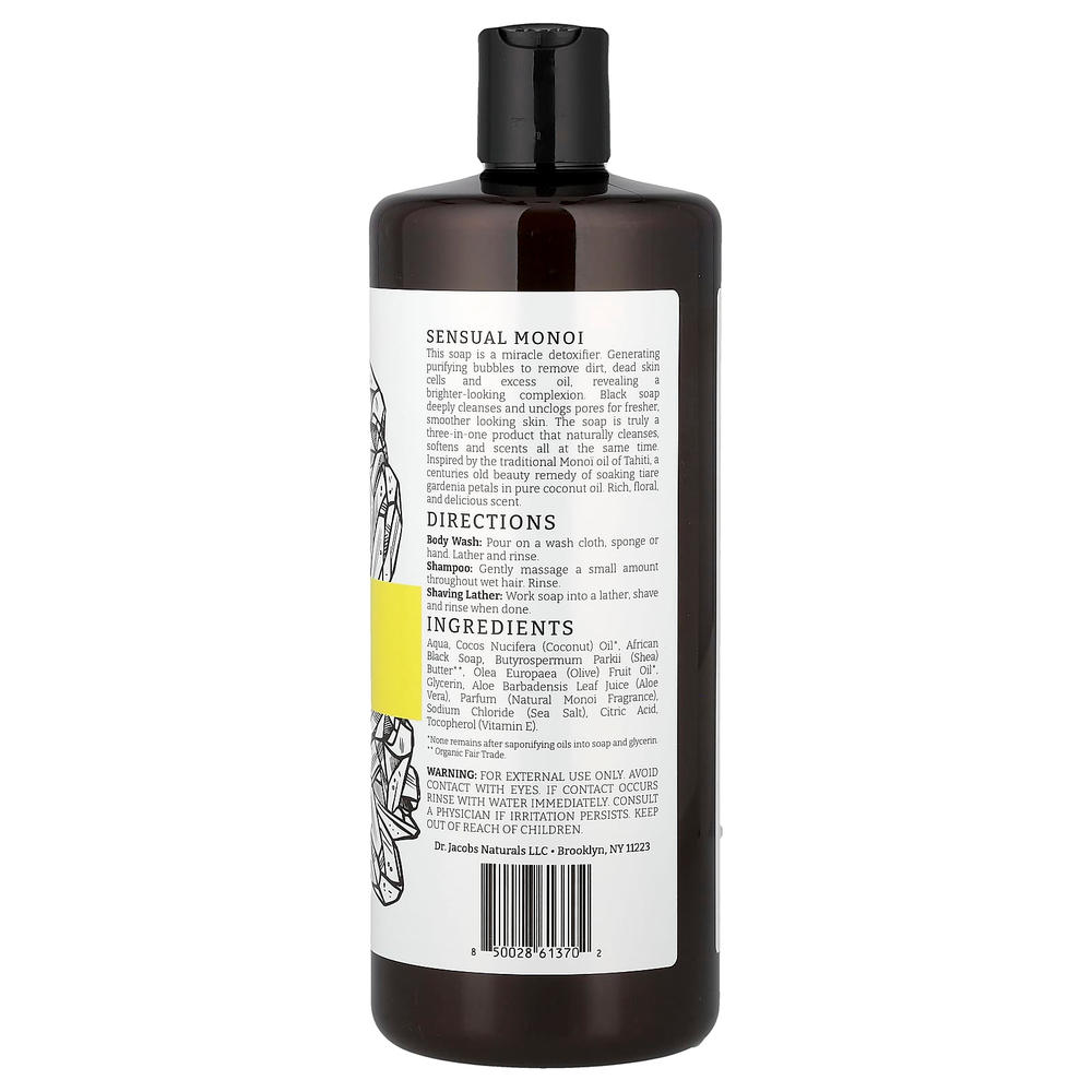 Dr. Jacobs Naturals, Африканское черное мыло для душа на растительной основе, чувственный моной, 946 мл (32 унции)