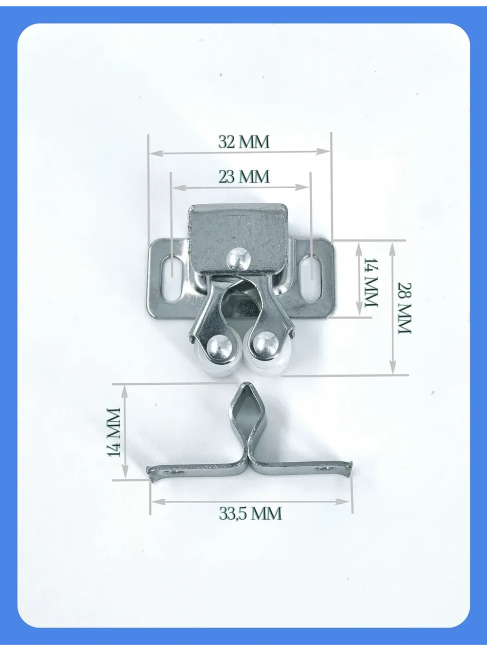 Комплект 3 шт Защелка мебельная роликовая накладная