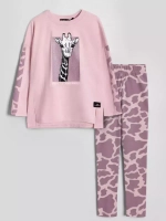 Розовый костюм для девочки на весну с леггинсами