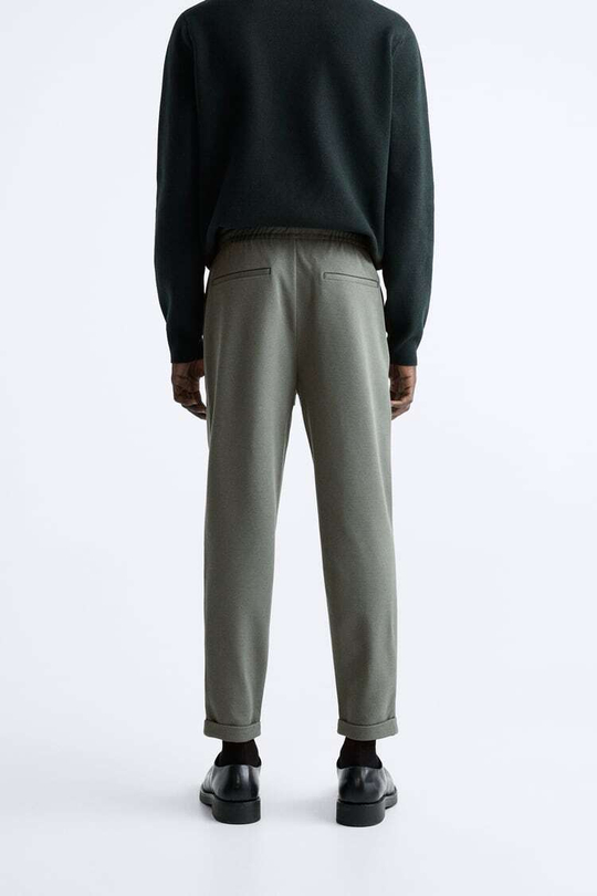 ZARA БРЮКИ EASY CARE С ПОЯСОМ НА ШНУРКЕ,  ЗЕЛЕНЫЙ