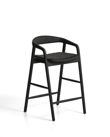 Уличный полубарный стул Derile из массива дуба и веревки в черной отделке