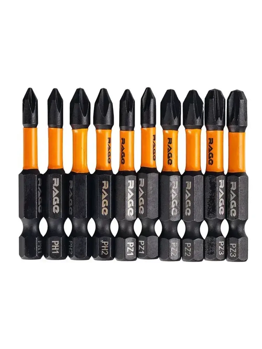 Набор бит торсионных IMPACT S2 PH PZ x 50 мм 10 шт 5 наконечников RAGE by VIRA