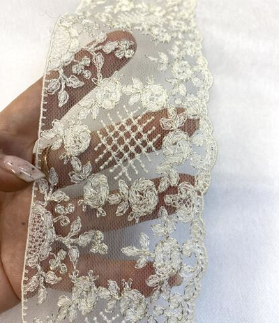 кружево на сетке вышивка шелк/хлопок (Франция) ш-7см отрез 0,6 м