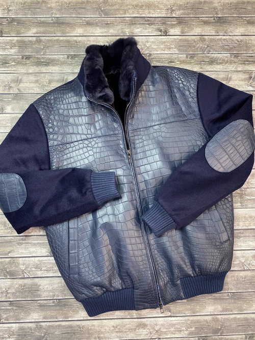 Бомбер Loro Piana с мехом со вставками кожи крокодила