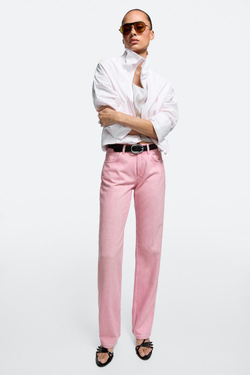 Massimo Dutti Джинсы прямого кроя с низкой посадкой, розовый