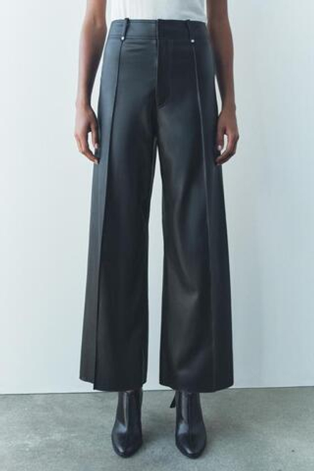 ZARA БРЮКИ WIDE-LEG ИЗ ИСКУССТВЕННОЙ КОЖИ — ZW COLLECTION, ЧЕРНЫЙ