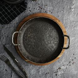 Сковорода для подачи 24 см h3,1 см круглая 2 ручки "Vintage Blued" углерод. сталь ИНДУКЦИЯ P.L.