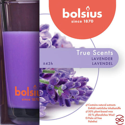 Свеча в стекле ароматическая Bolsius True scents 95/95 лаванда - время горения 43 часа