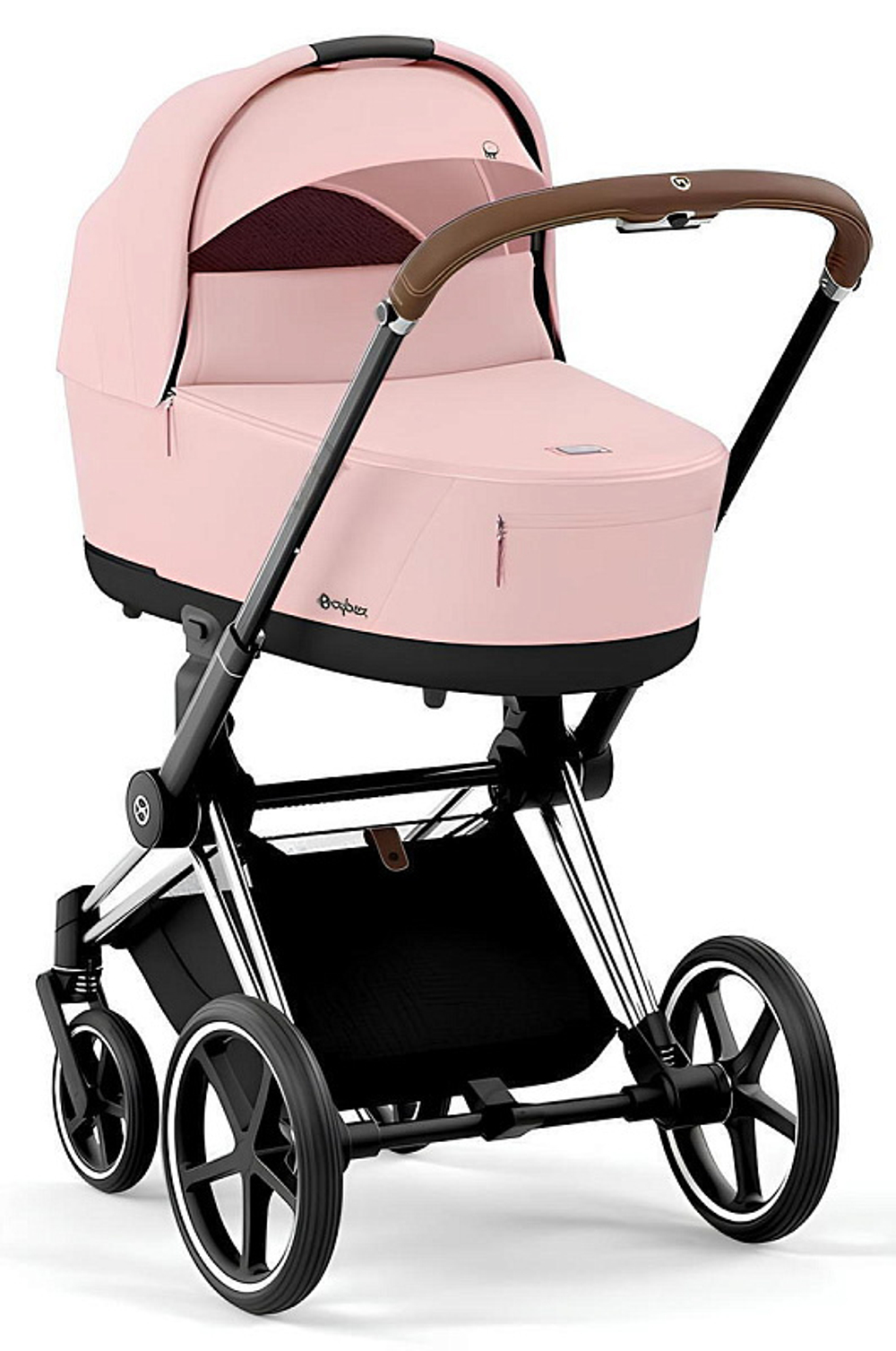 Коляска 3 в 1 Cybex Priam IV Chrome Brown и автокресло Aton B2 i-Size Bay Blue Peach Pink