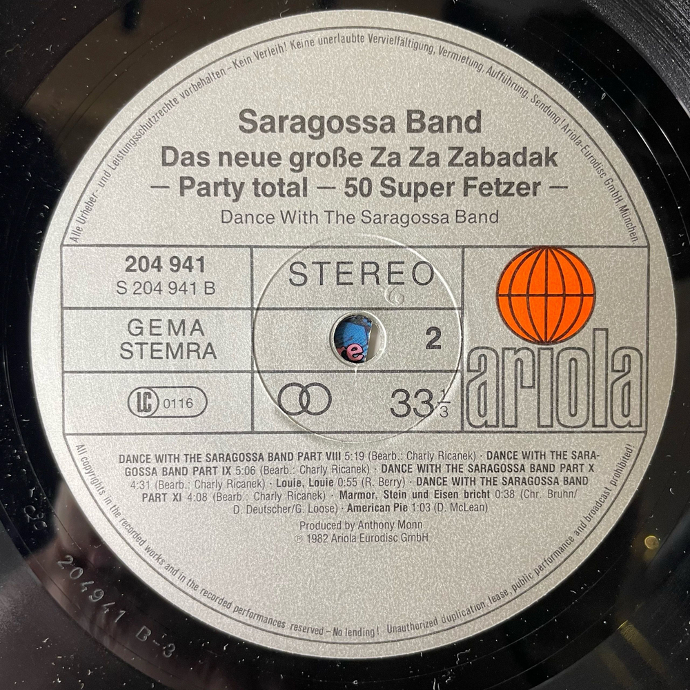 Винтажная виниловая пластинка LP Saragossa Band, Das Neue Grose Za Za Zabadak, Party Total, 50 Super Fetzer, Dance With The Saragossa Band (Германия 1982)