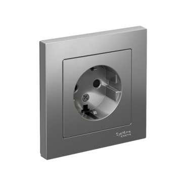 Розетка 1-м СП AtlasDesign 16А IP20 с заземл. защ. шторки в сборе сталь SE ATN000944