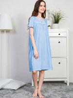 Свободная домашняя сорочка на пуговках (Размер: XL) (Цвет: голубой)