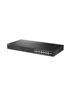 D-Link DGS-1018P/B1A Конфигурируемый коммутатор с 16 портами 10/100/1000Base-T, 2 портами 1000Base-X SFP и DIP-переключателем (16 портов PoE 802.3af/at, PoE-бюджет 240 Вт)
