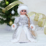 Снегурочка музыкальная «Прекрасная краса» в серебряной шубке 30 см