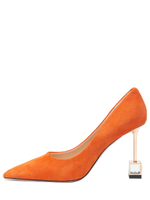 Женские туфли замшевые рыжие с квадратным каблуком