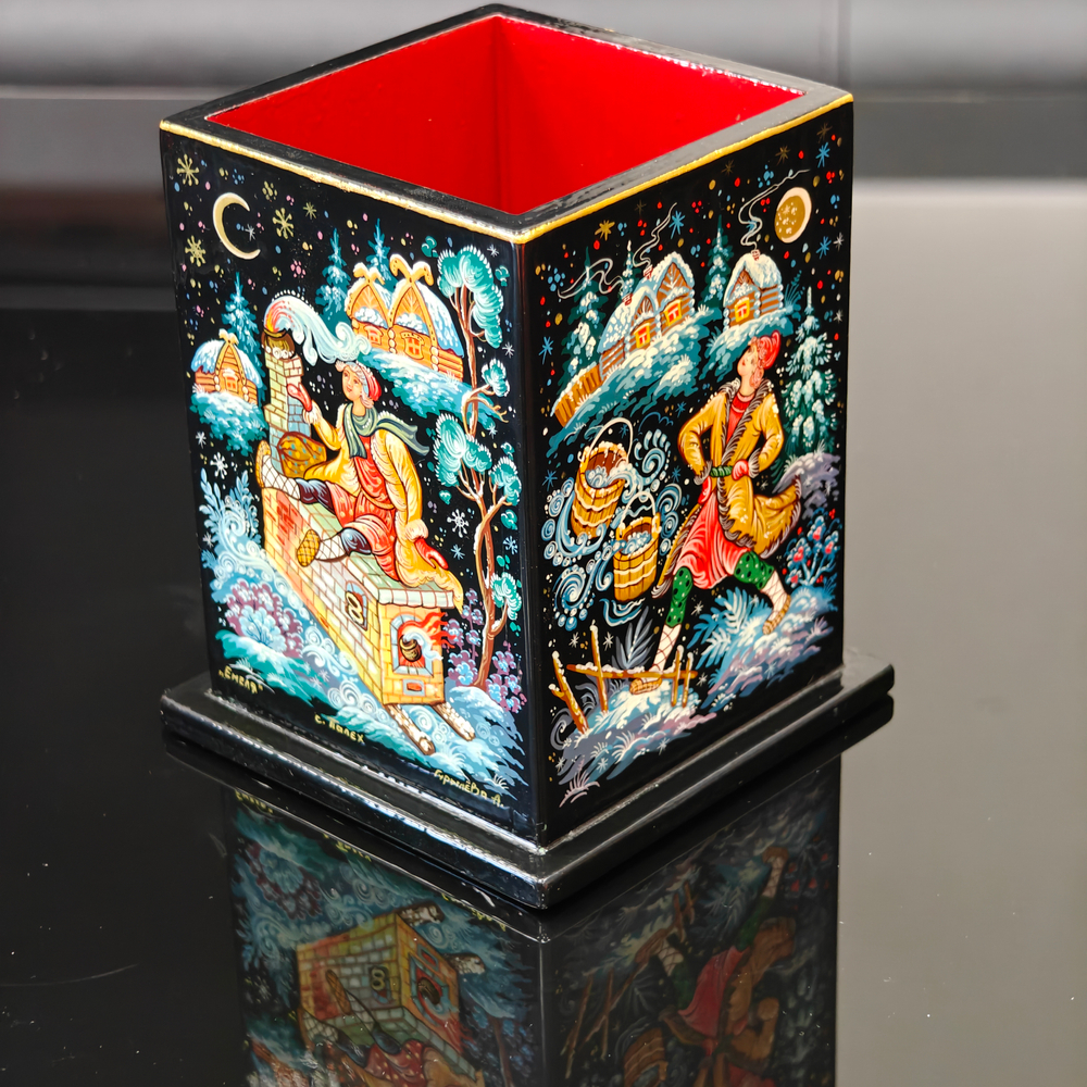 Стакан под ручки и карандаши "По-щучьему веленью" (Ручная роспись Палех)