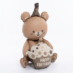 Сидячий шар "Мишка с кексом Happy Birthday" воздух